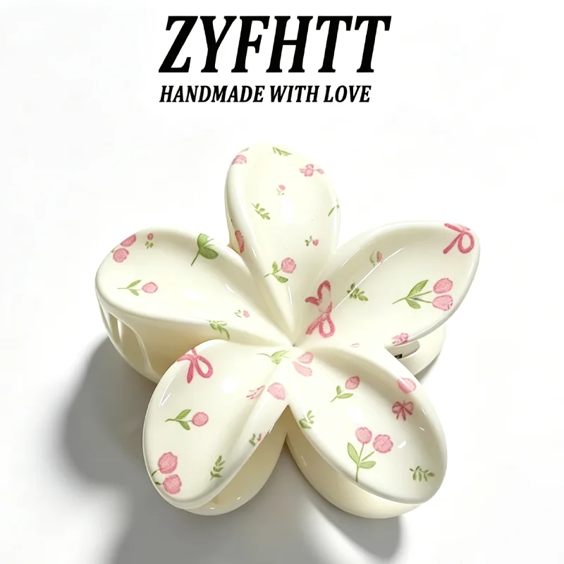 1/6 Stück ZYFHTT Kirschblüten-Karo-Druck Frangipani Haarklammern für Frauen Süße Niedliche Haifischklammer Modische Haarspange Haaraccessoire – Detail 7