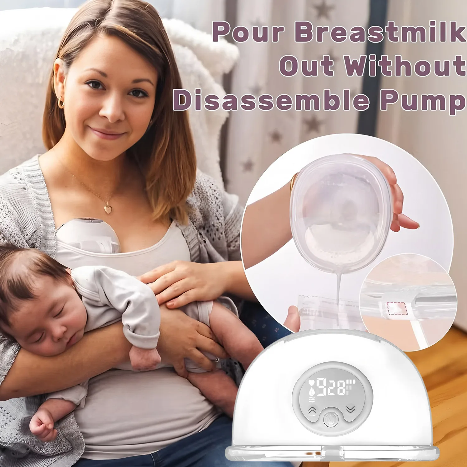 Electric Breast Milk Pumping Machine Handsfree BPA Free Low Noise 3 Mode 9Levels Intelligent Sucking Milk Wearable Breast Pump