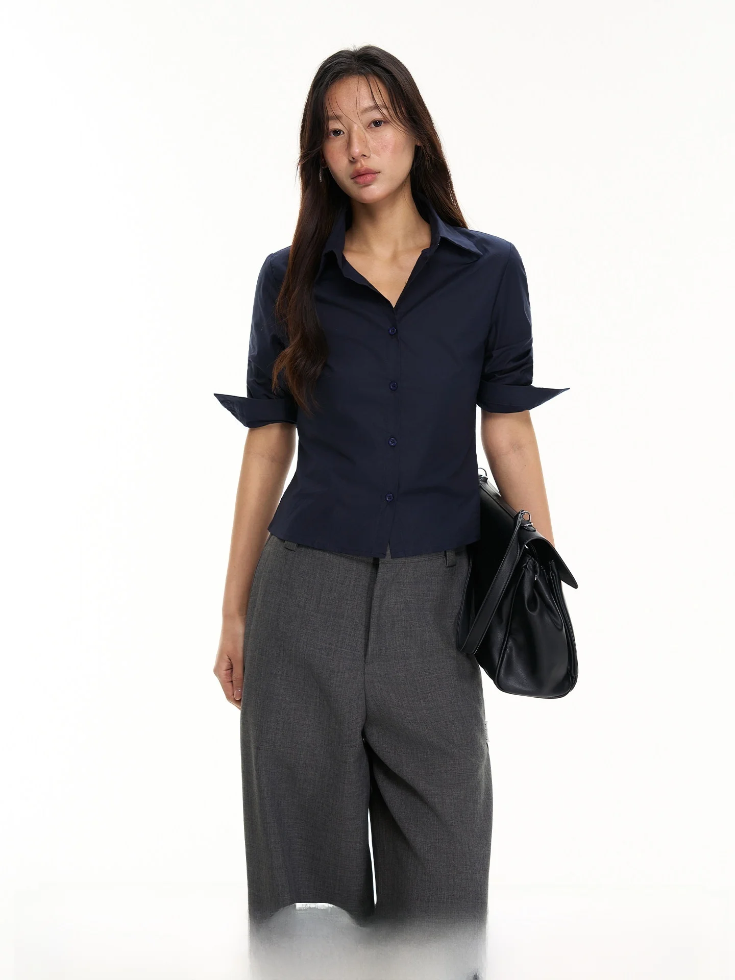 

Heyabc High Intelligence Sensation Adjustable Waist Slim Fit Five Sleeve Shirt for Commuting And Office Cotton Youth Fashion