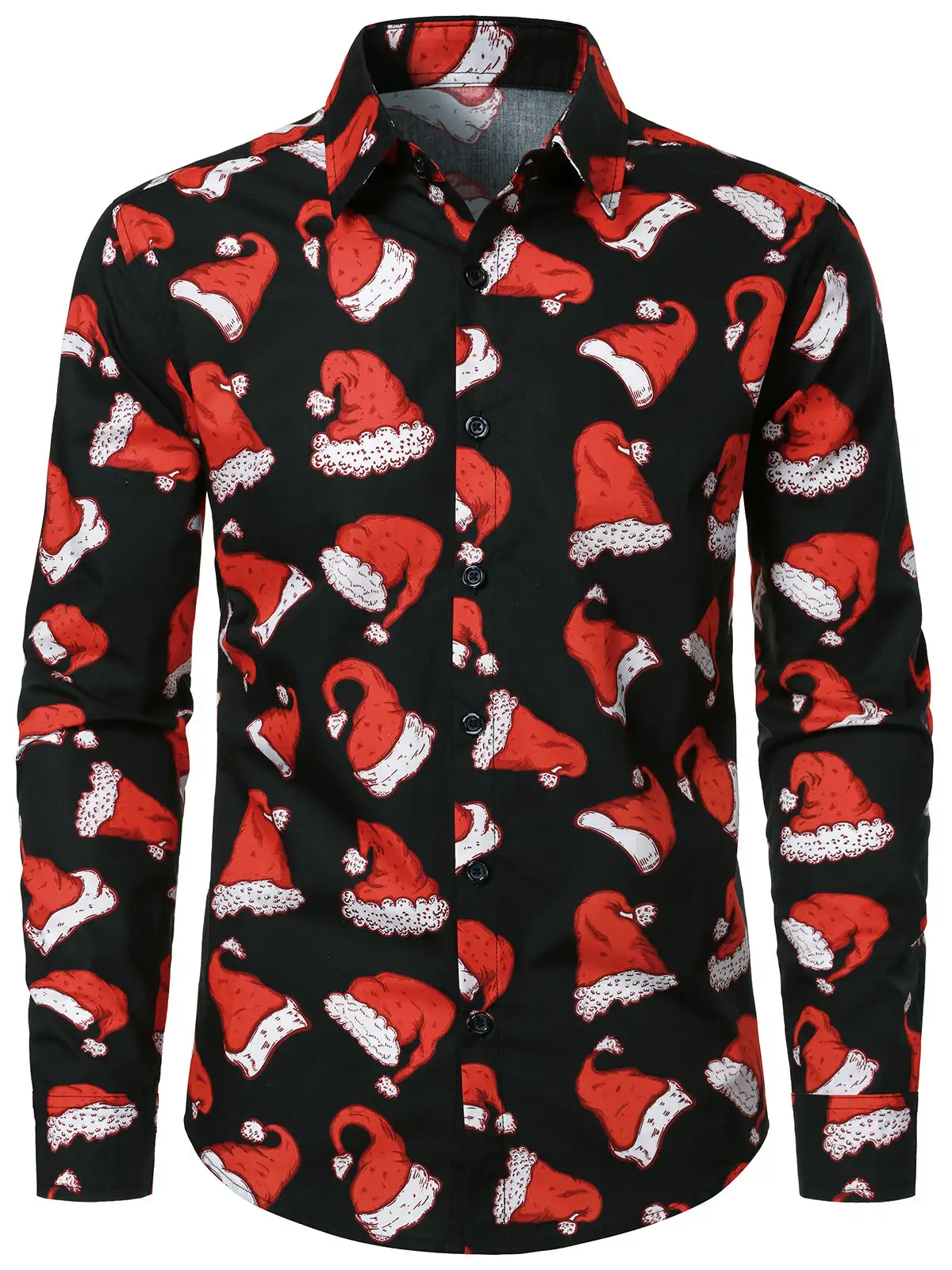 Breathable Casual | Xmas Celebration | Dark Navy Christmas Tree Snowflake Print | Men Long Sleeve Shirt