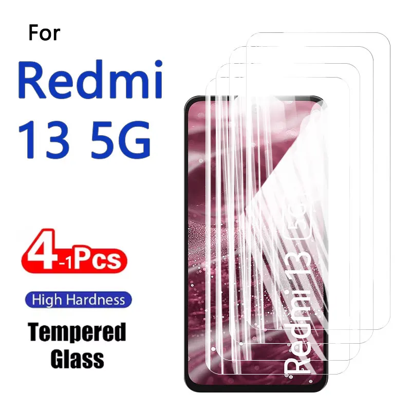 1–4 Stück HD-Displayschutzfolien für Redmi 13, 5G, 6,59 Zoll, gehärtetes Glas, Kristall, 9H, hohes Aluminium, kratzfestes Gehäuse, freundlicher Fingerabdruck