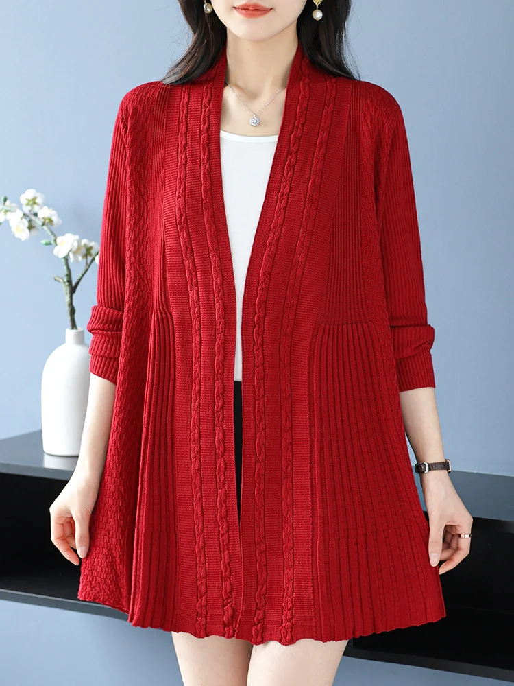 

Female Cardigans Sweater 2025 New Spring Autumn Long Sleeve Hollow Knitted Sweaters Women Solid Long Cardigan