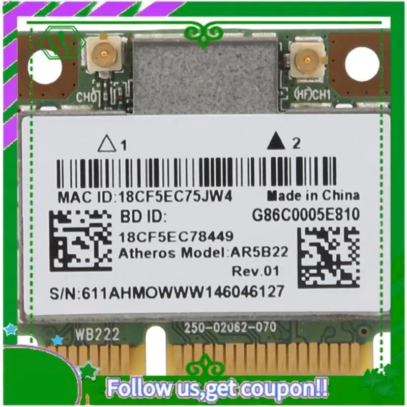 ABIK-AR5B22 2.4/5Ghz Dual Band Wifi Card 802.11Ac Bluetooth 4.0 Wireless WLAN Card For Lenovo Y400 Y500 Y410P S215 U330 U430