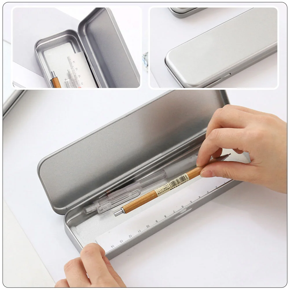 3 Pcs Tinplate Stationery Box Pencil Organizer Storage Case Multi-function Household Student Accessories