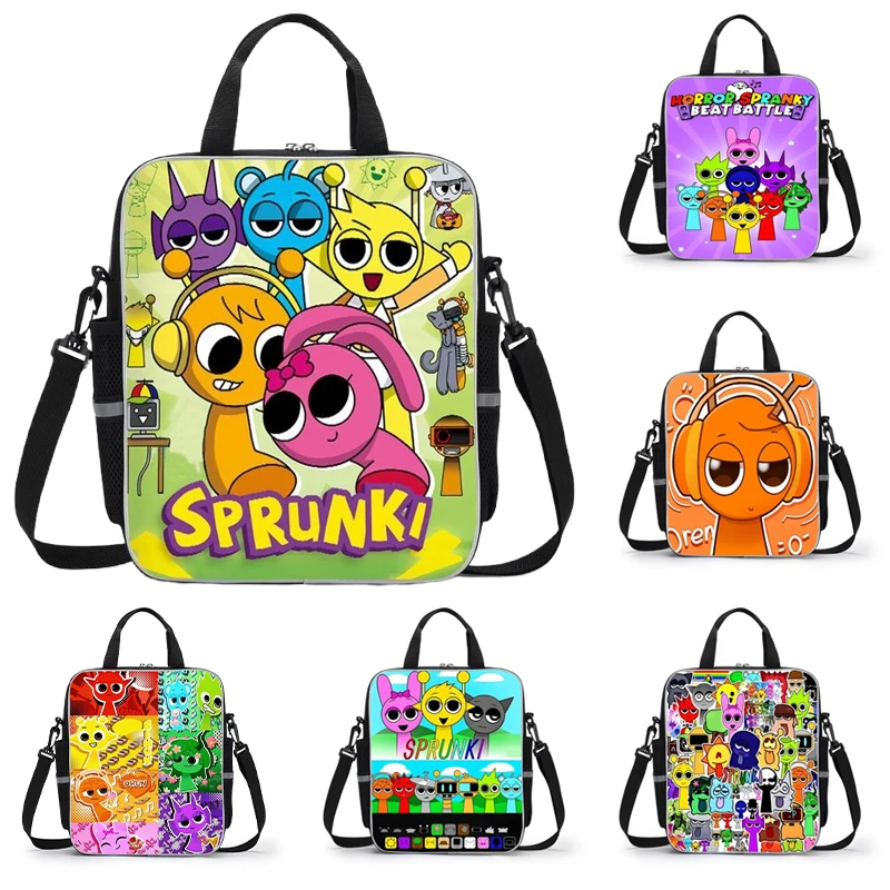 

Сумка на плечо Sprunki для мальчиков и девочек, студенческие сумки с героями мультфильмов, рюкзак большой емкости, школьные сумки для хранения канцелярских принадлежностей