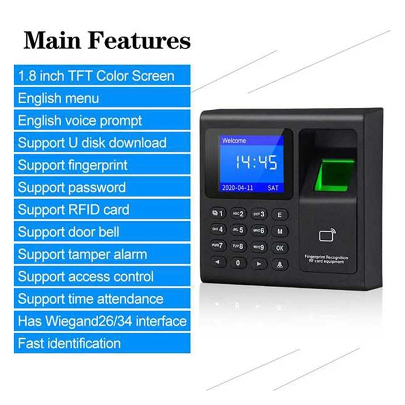 Fingerprint Attendance Access Control RFID Keypad Access Control Electric Time Clock Recorder USB Data Manage With Keys