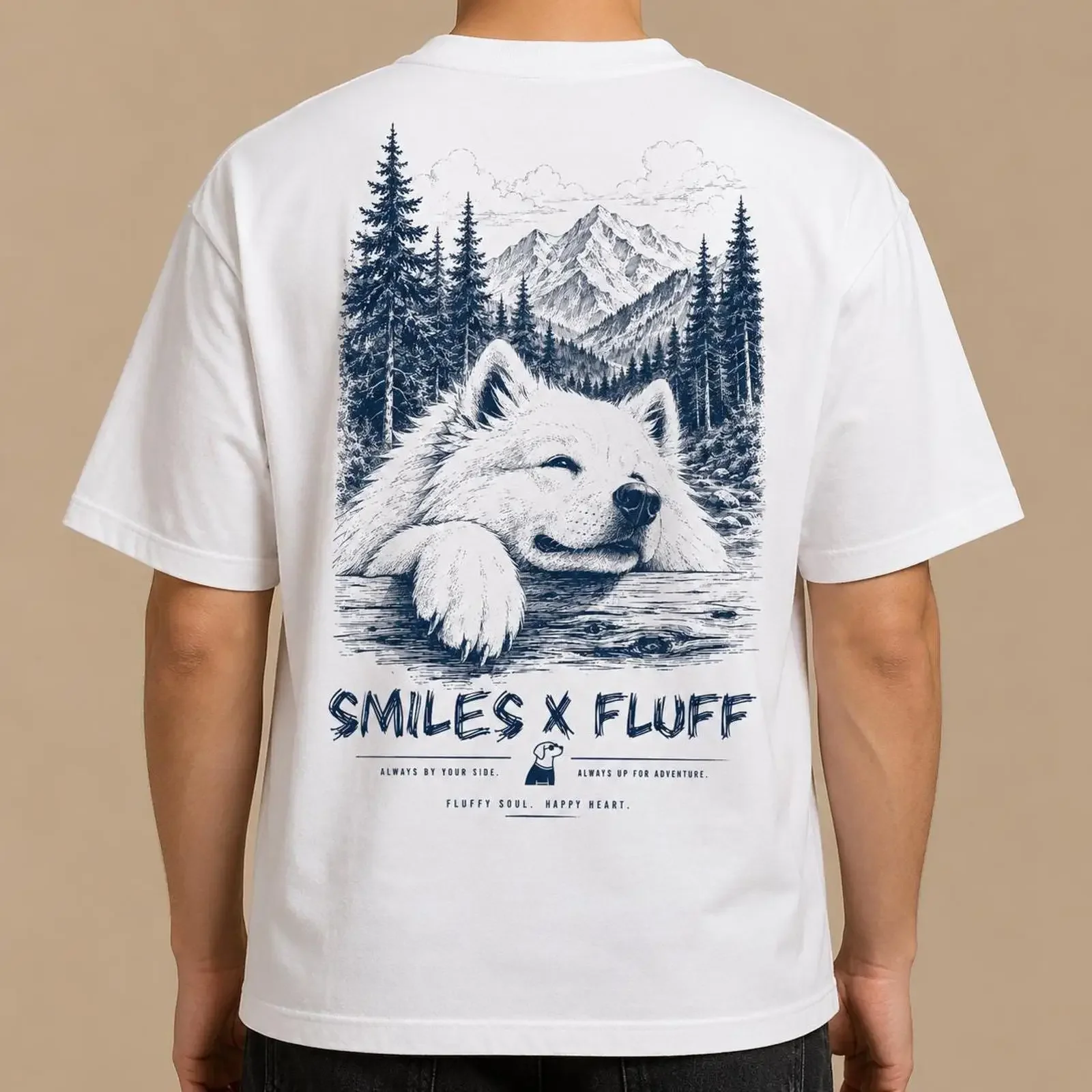 Funny Samoyed T Shirt Owner Dog Lover Smiles x Fluff vintage Washed homme Versatile Slightly designer clothes Comfortable