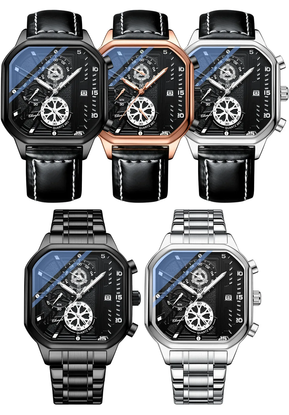 合金ストラップ付きメンズクォーツ腕時計、防水スポーツウォッチ、高級メンズウォッチ、自動時計、レザー