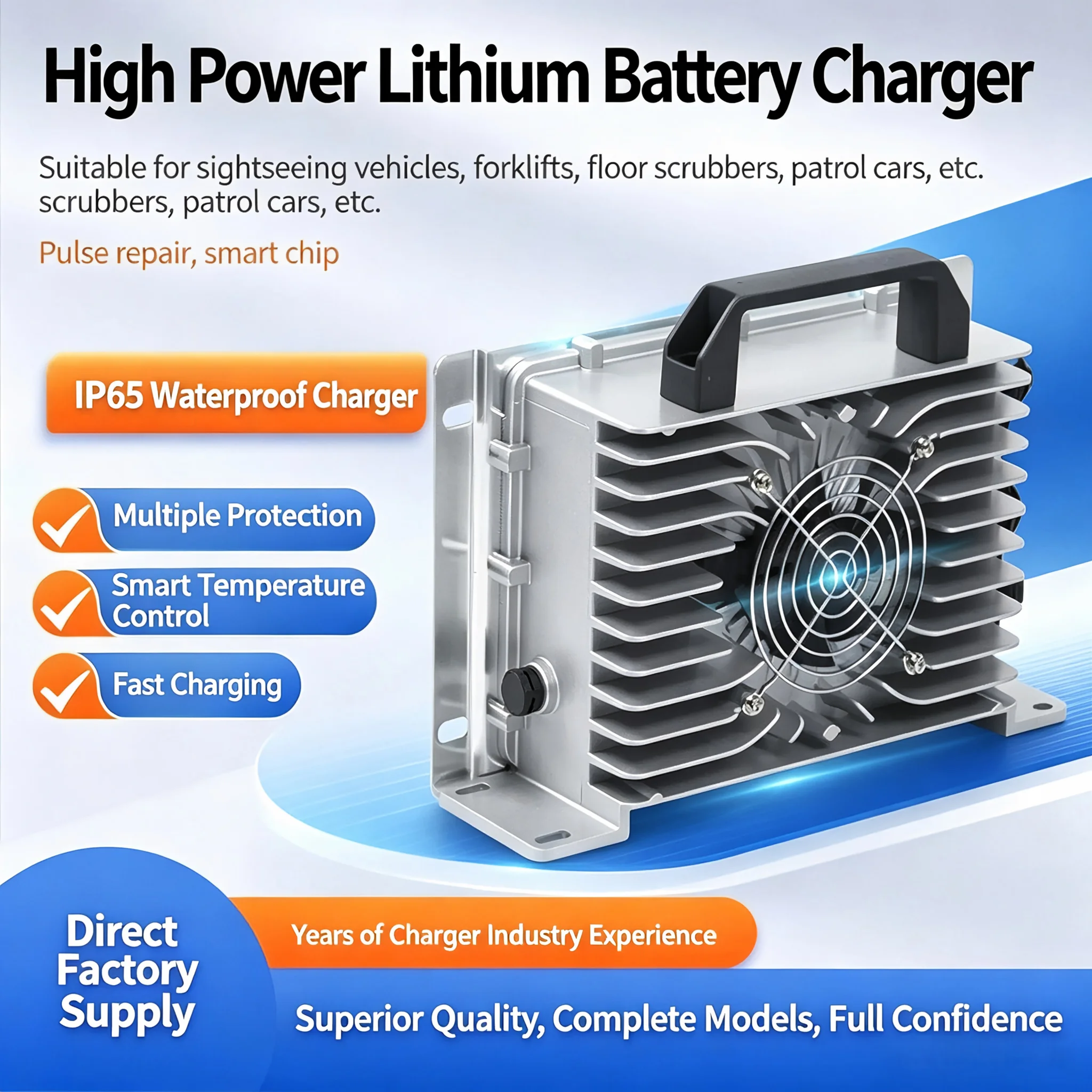 1KW 20A 30A Portable Lithium Battery Charger 48V 60V 72V IP67 Waterproof Air Cooling Golf Cart Forklift Floor Scrubber