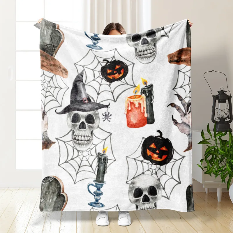 Halloween Series Throw Blanket Cute Multiple Patterns Pumpkin Ghost Bat Flannel Blanket Soft Warm Home Holiday Decor Gift