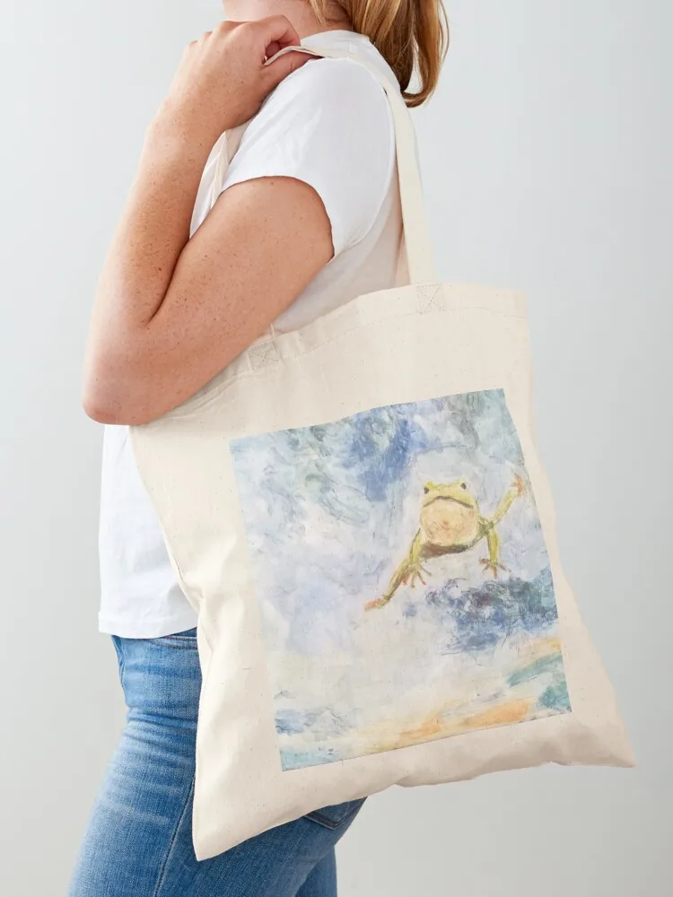 Flying dancing frog in the clouds Tote Bag canvas tote bags shopper bag woman hand bags Customizable tote bag
