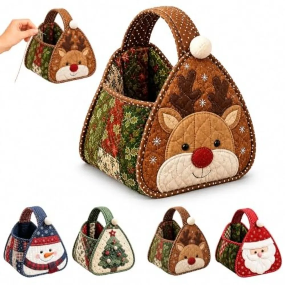 Semi-Finished Christmas Carry Basket Padded Patchwork Foldable Quilted Carry Basket Portable Handheld Quilted Tote Bag