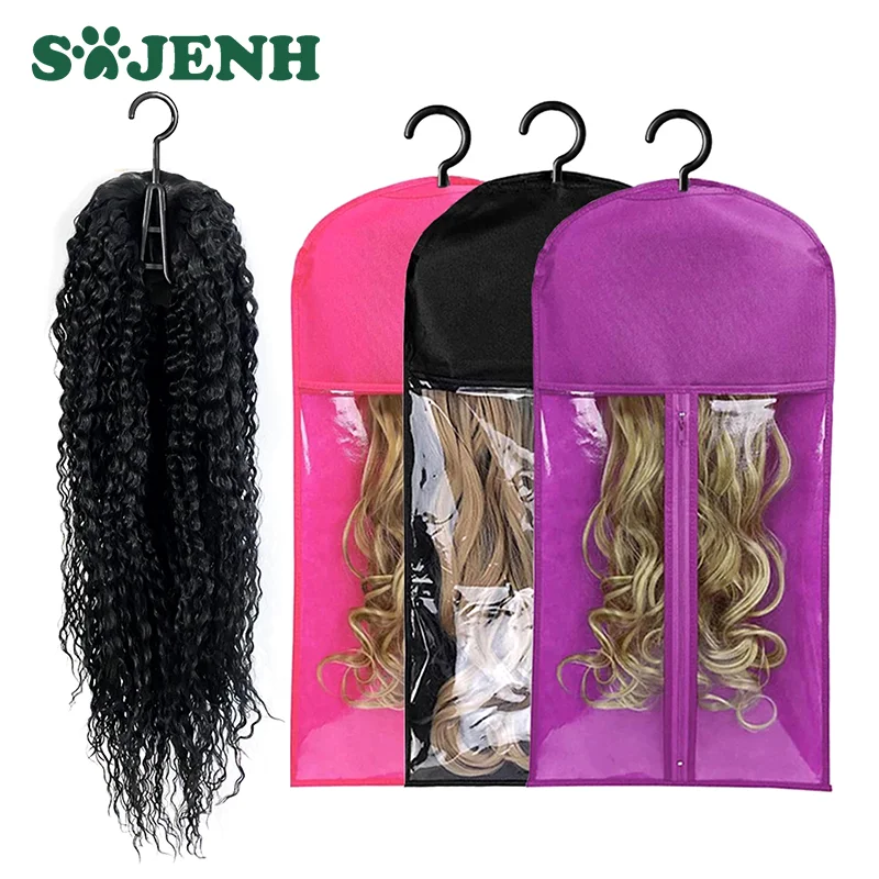 

12PCS Portable Nonwoven Wig Bag With Plastic Hanger Wig Home Dustproof Storage Bag Wig Styling Rack For Traveling
