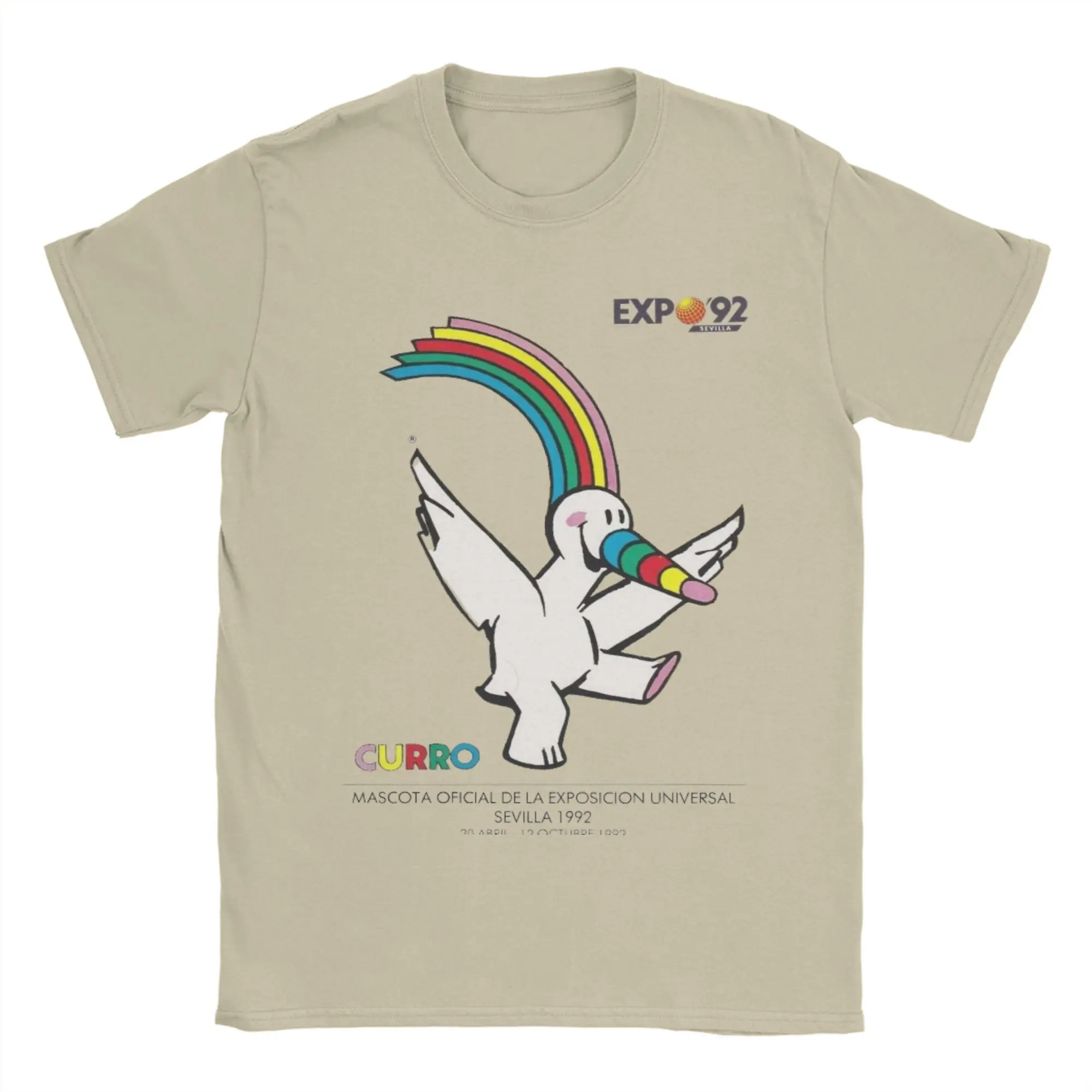 Curro Random Expo 92 en Sevilla Camiseta de algodón para hombres, camisetas de verano, camiseta Hipster con cuello redondo, ropa informal de talla grande