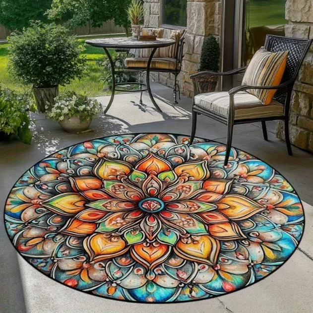 1pc Boho Tribal Persian Round Carpet Small Bohemian Rug Suitable for Bedroom Entryway Sofa Non-Slip Soft Mat Boho Home Decor