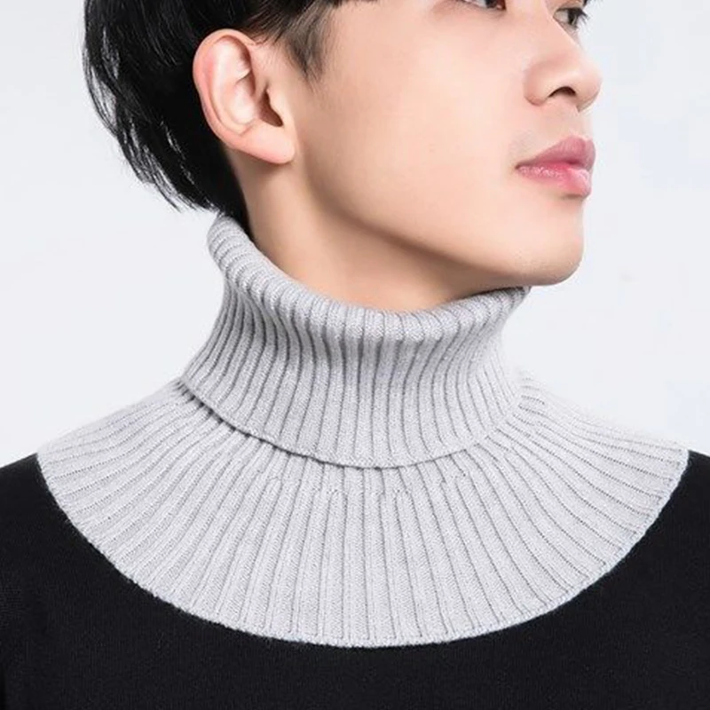 Men Winter Ribbed Knitted Scarf False Collar Cycling Neck Guard Elastic Neck Sleeve Fake Collar Windproof Detachable Neck Sleeve