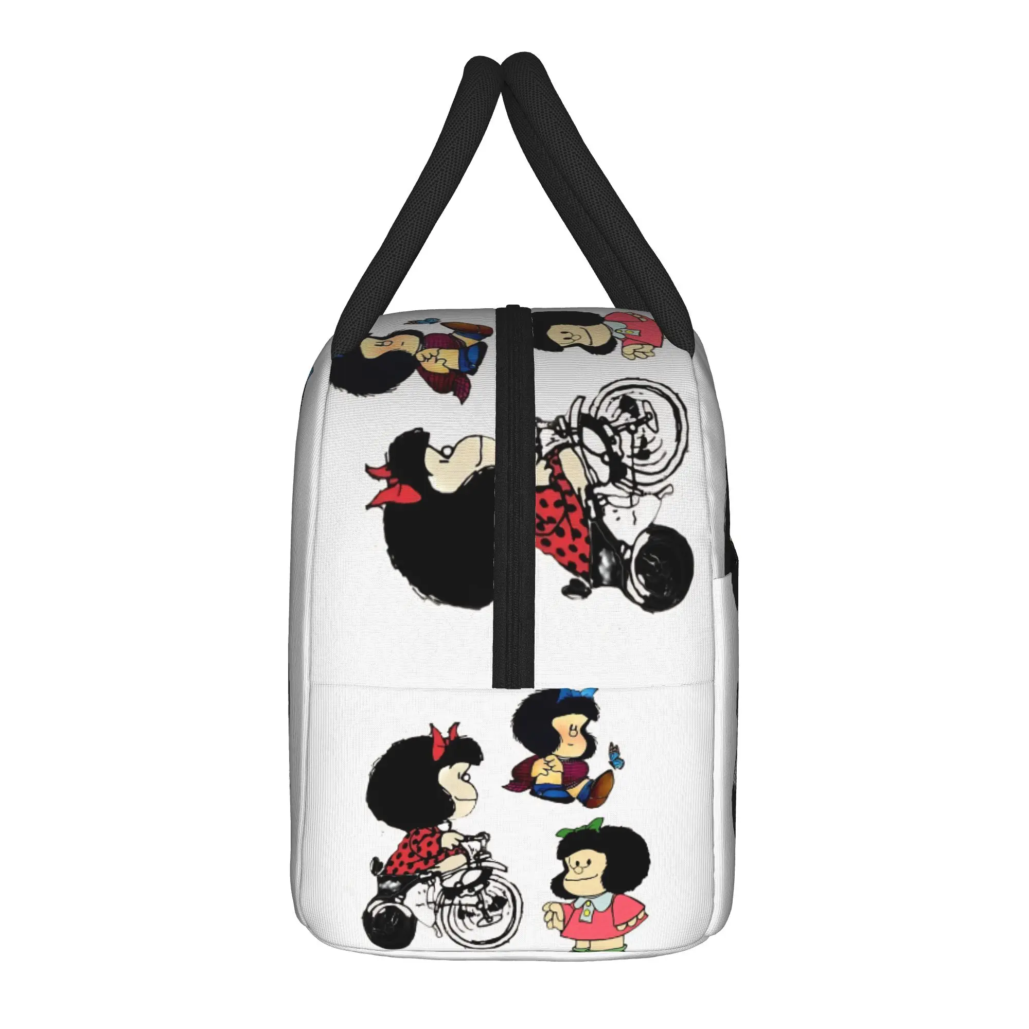 Funny Mafalda Character Lunch Bag  Portable Lunch Box Child Travel Print Cooler Bag Casual Oxford Tote Food Bags