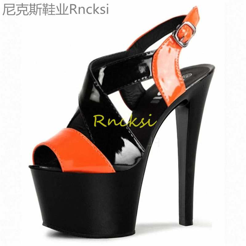 17cm Fish-mouth sandals women's new summer transparent crystal ultra-high heels with thin heels and leaky toes; sandals