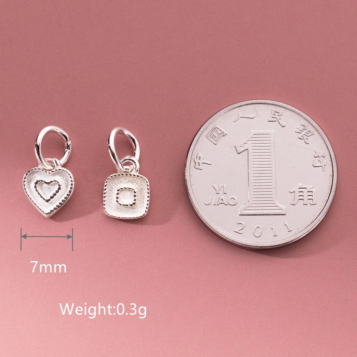 100% Real Sterling 925 Silver Accaccessories Hearts and Square Charm Pendant For Bracelets Necklaces Key Diy Material S0988