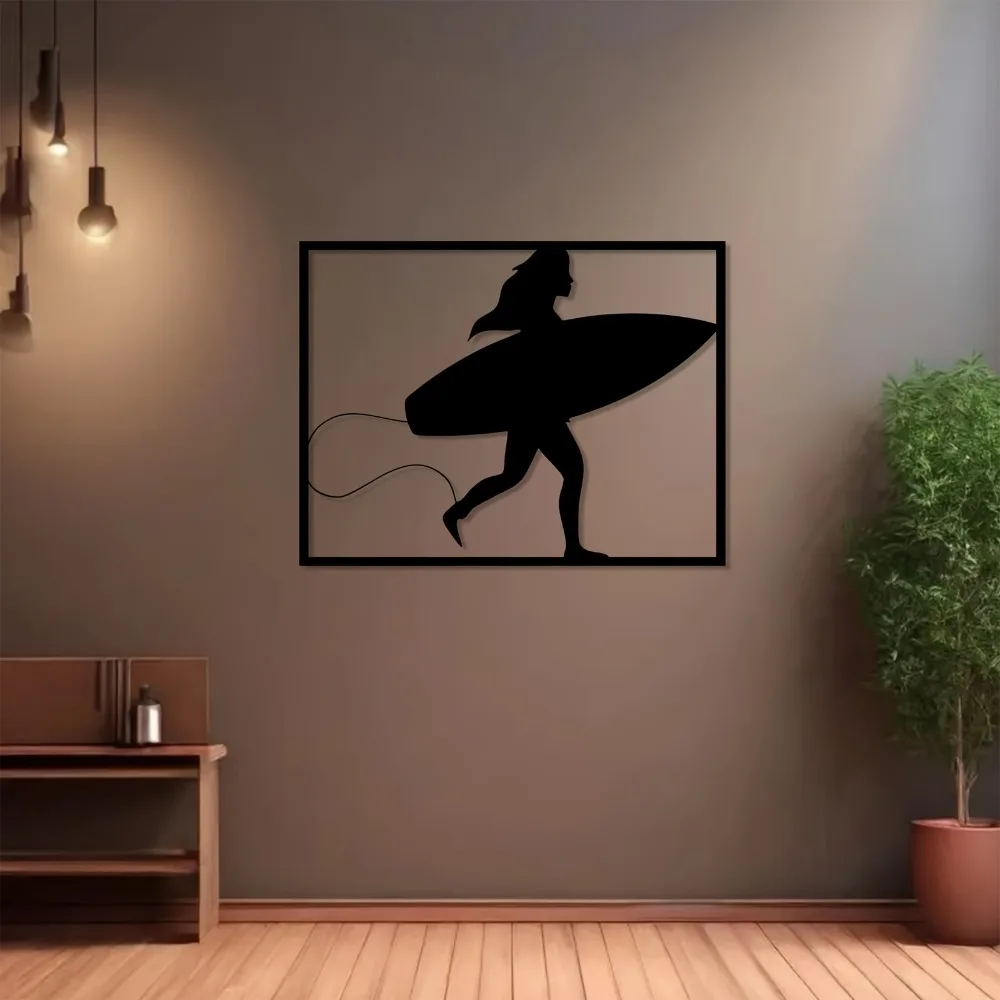 CIFBUY Iron Wall Art Modern Surfer Silhouette Weather-Resistant Outdoor Surfing Mural Dynamic Metal Rider Decor