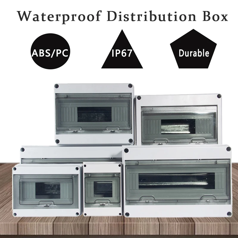 HT Series 5/8/12/15/18/24 Ways IP65 Waterproof Distribution Box Electrical Circuit Breaker PC ABS Plastic MCB Power Junction Box