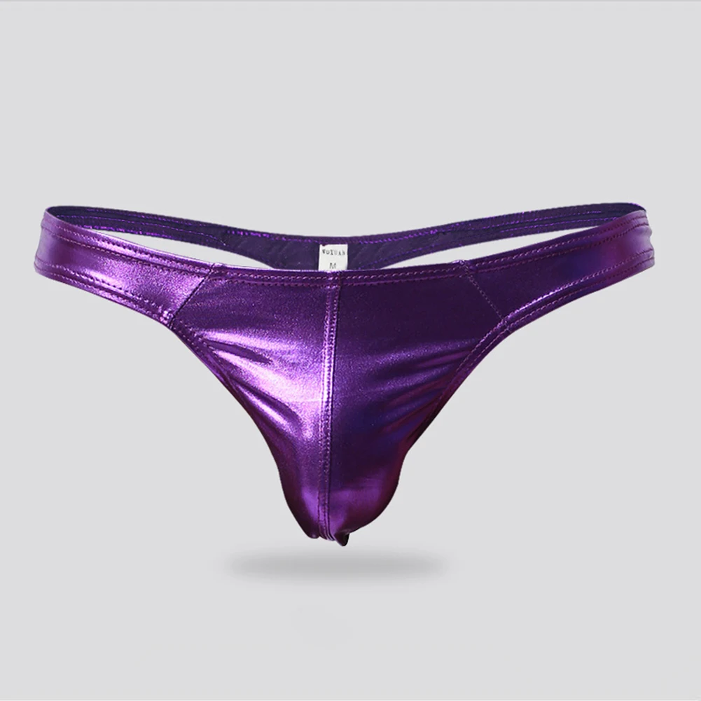 Men Sexy Bikini Briefs Low Waist Shiny Wet Look Panties T-back Thong Underwear Lingerie Gay Erotic Underpants Tanga Slip A50