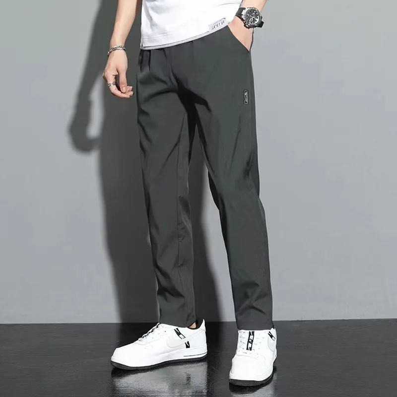 2024 men\'s casual pants ice silk pants men\'s Korean version plus size fashion trend straight leg pants casual small leg pants