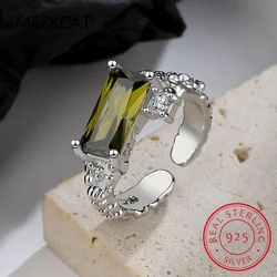 1.1ct Genuine Natural Peridot 925 Sterling Silver Solitaire Ring for Woman Fashion Gemstone Jewelry Wedding Gift