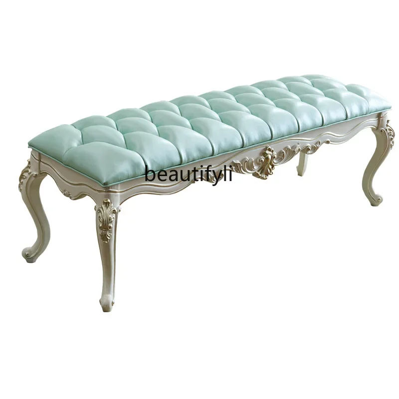 B03 Bedside stool All solid wood light luxury Bedside stool French sofa Shoe change stool Bedroom luxury