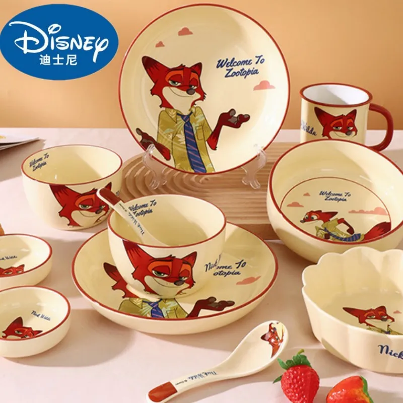 Disney Anime Cartoon Zootopia Nick Wilde zestaw ceramiczne zastawy stołowe zastawa stołowa lisa ceramiczna talerz uroczy miski na ryż