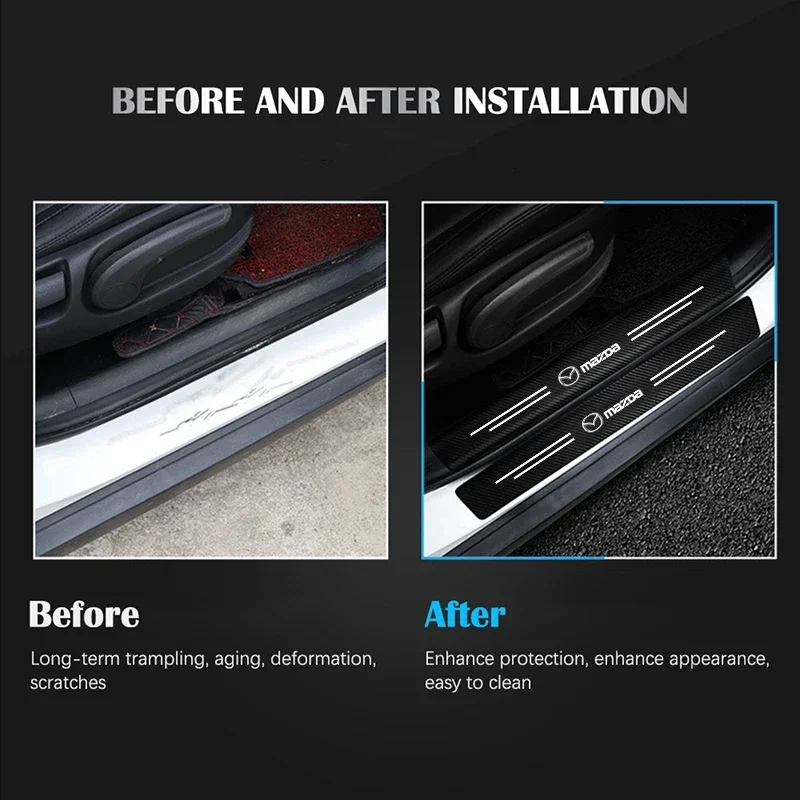 4 Stück Auto-Türschwellenschutz-Aufkleber aus Kohlefaser für Mazda CX5 CX30 Mazda3 Mazda6 CX3 Auto-Zubehör – Detail 4