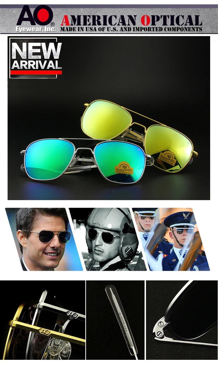 AO Sonnenbrille Mann USA Armee Militär Luftfahrt Pilot Sonnenbrille Glaslinse Frau Luxusmarke Retro Titan Rahmen Hohe Qualität – Detail 3