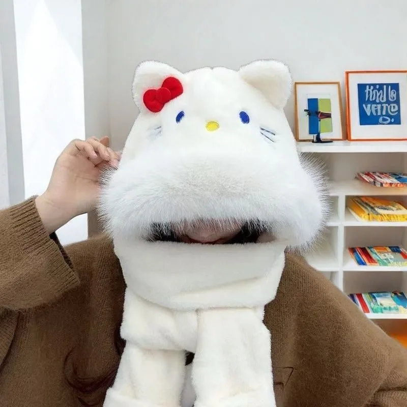 

Sweet Hello Kitty Anime Kawaii Sanrio Ins Fashion Warm Scarf Hat Gloves Cute Cartoon Winter Protection Gifts for Girls