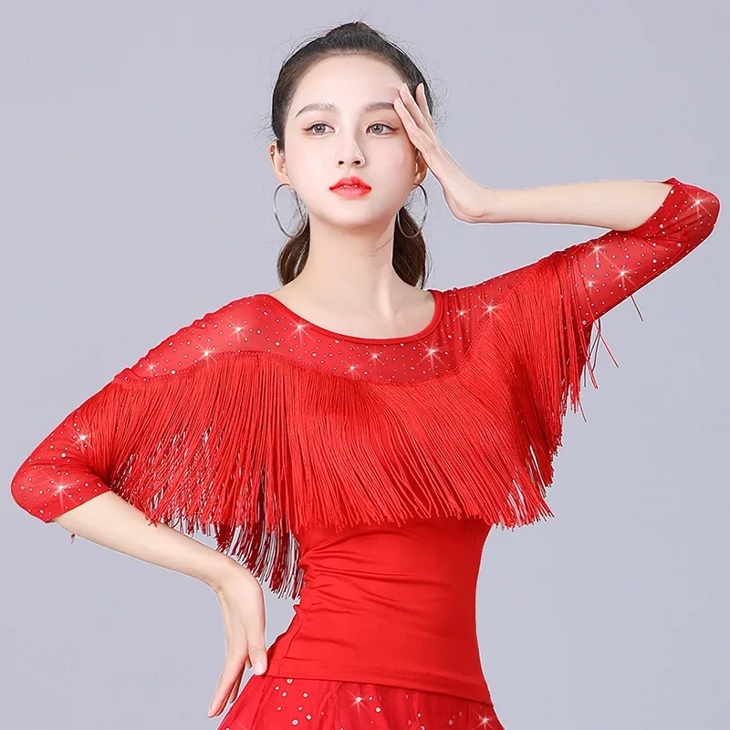 New Style Latin Dance Modern Tops Women's Square Dance Clothes National Standard Ballroom Dance Practice Clothes