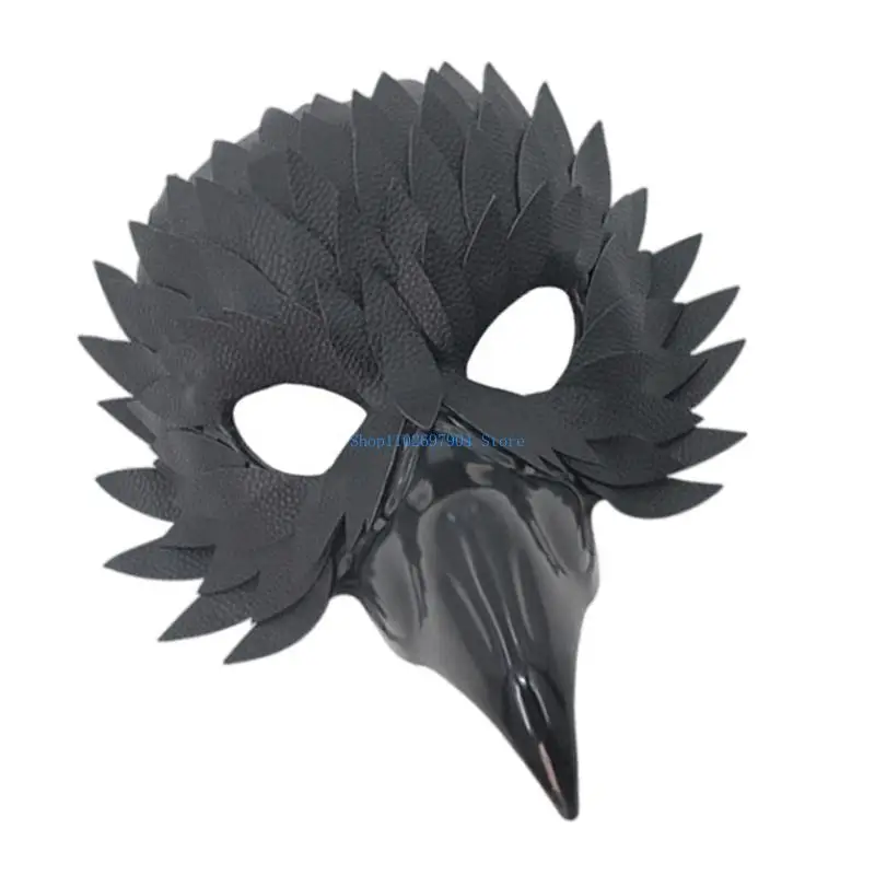 N7YF Máscara disfraz Máscara búho Pluma pico Máscara media Máscara mascaradas Disfraz Halloween Cosplay