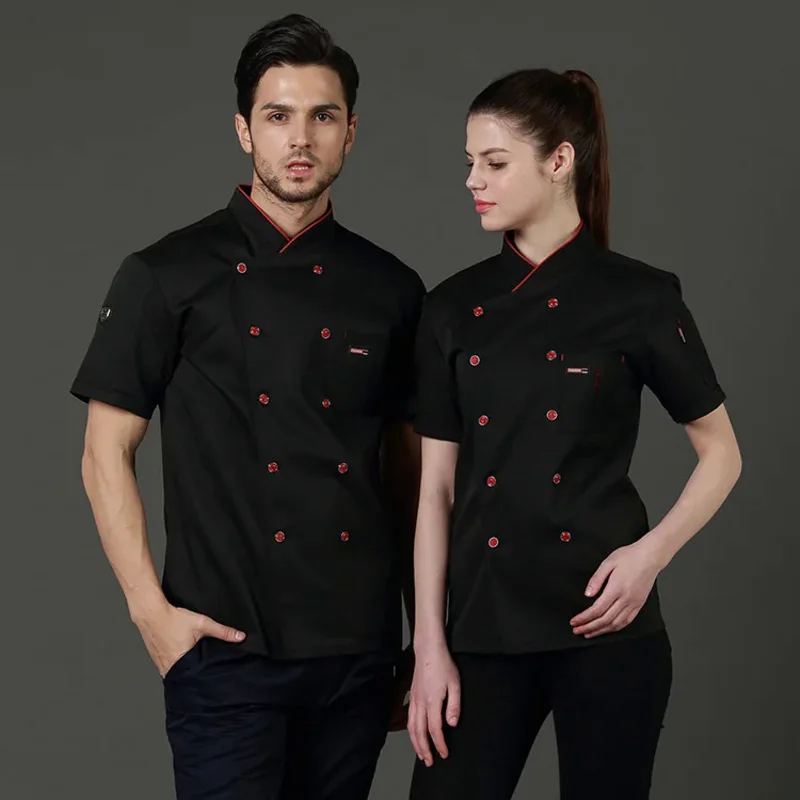 

Chef Uniforms Food Service Restaurant Kitchen Workwear Women Men Short Sleeve Double Breasted Catering Jackets Tooling Uniform