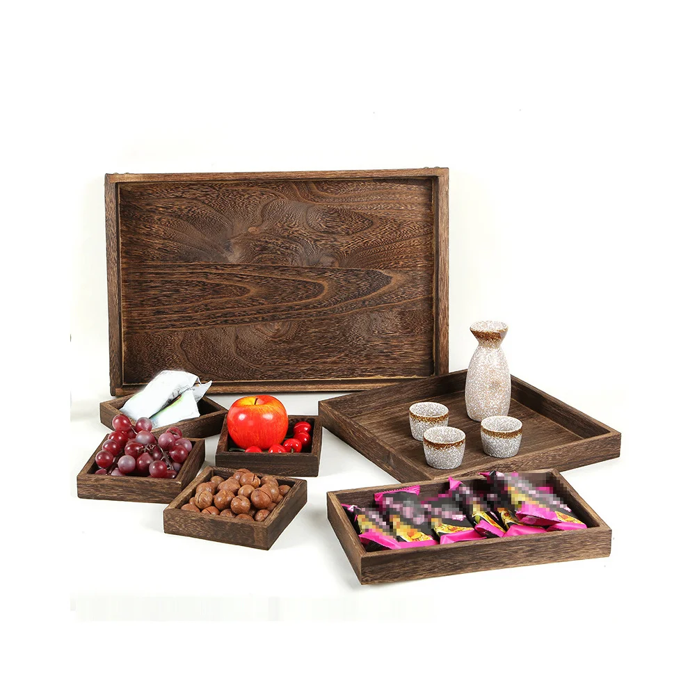 

1pc Solid Wood Tea Tray Retro Rectangular Fruit Saucer For Party Dessert Drink Display Household Tea Serving Platter Wood Tray