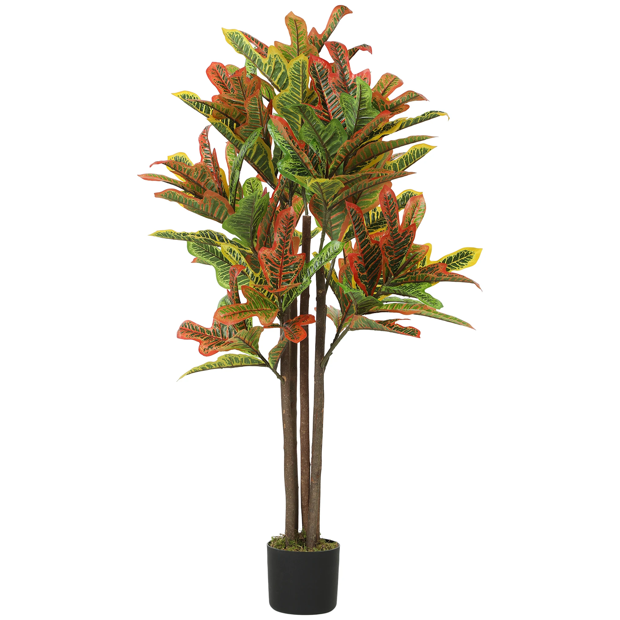 Homcom Kunstmatige Croton 120 cm Decoratieve Kunstplant met Pot en Bladeren voor Binnendecoratie Multicolor
