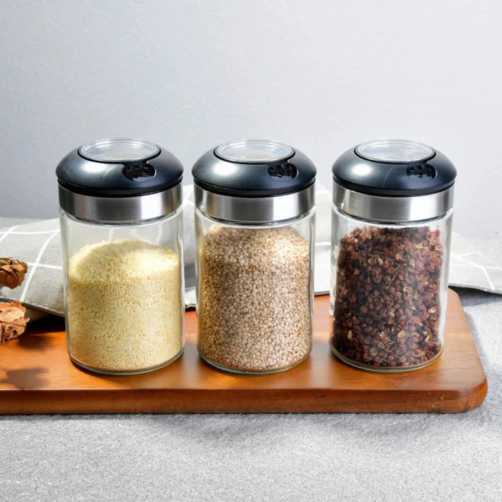 

2Pcs Stainless Steel Seasoning Can Transparent Design Easy Storage Bottle Kitchen Condiment Holder Multifunctional