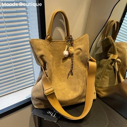 MOODS Large Capacity Shoulder Tote Bags For Women Soft Suede Messenger Bag With Pendant 2024 Winter New Designer Handbags Luxury
