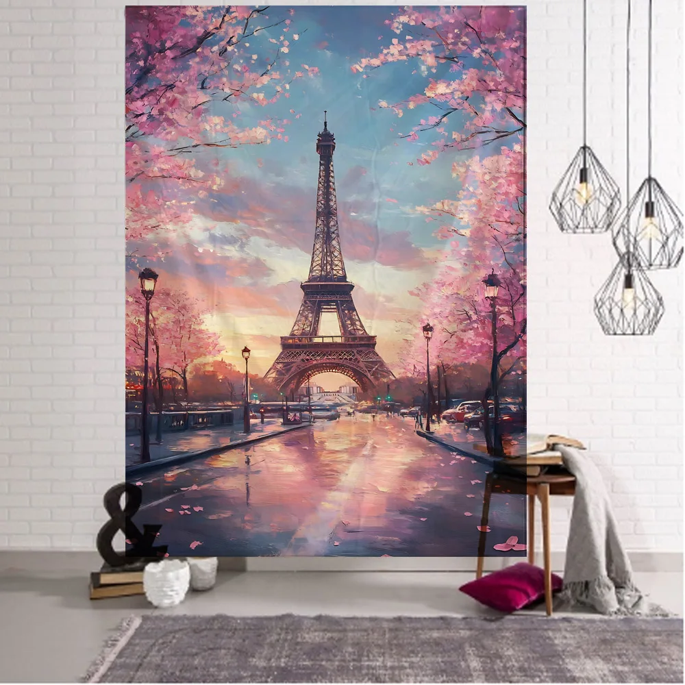 Paris Tower Tapestry, Retro Landscape, Dormitories, Living Rooms, Offices, Background, Home, Wall Decoration, Tapestry