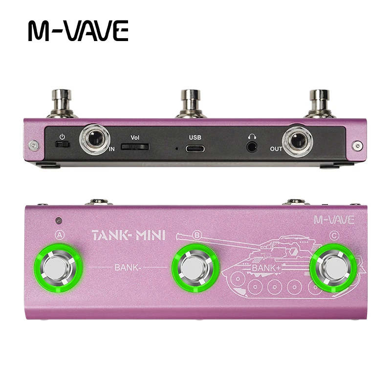 M-VAVE TANK MINI Pedal multiefectos para guitarra eléctrica/bajo compatible con ajustes preestablecidos de tono/funciones de edición 6 módulos de efectos 5 retardos