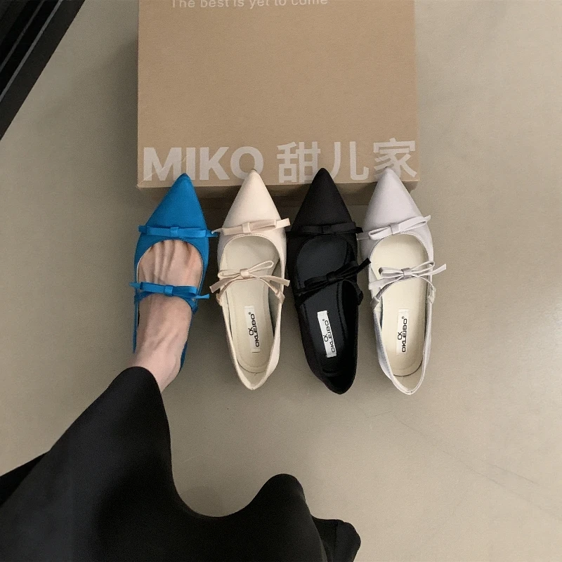エレガントな靴女性-2026-ポインテッドトゥ女性靴ボウノットバレエフラット秋ローファーファー付き新しいドレス夏快適
