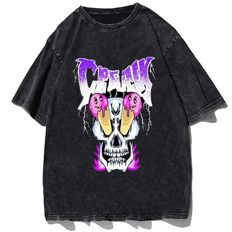 

Streetwear men Gothic Harajuku T-shirts funny t shirt men's black washed graphic tshirt women cotton skeleton hip hop tops tees