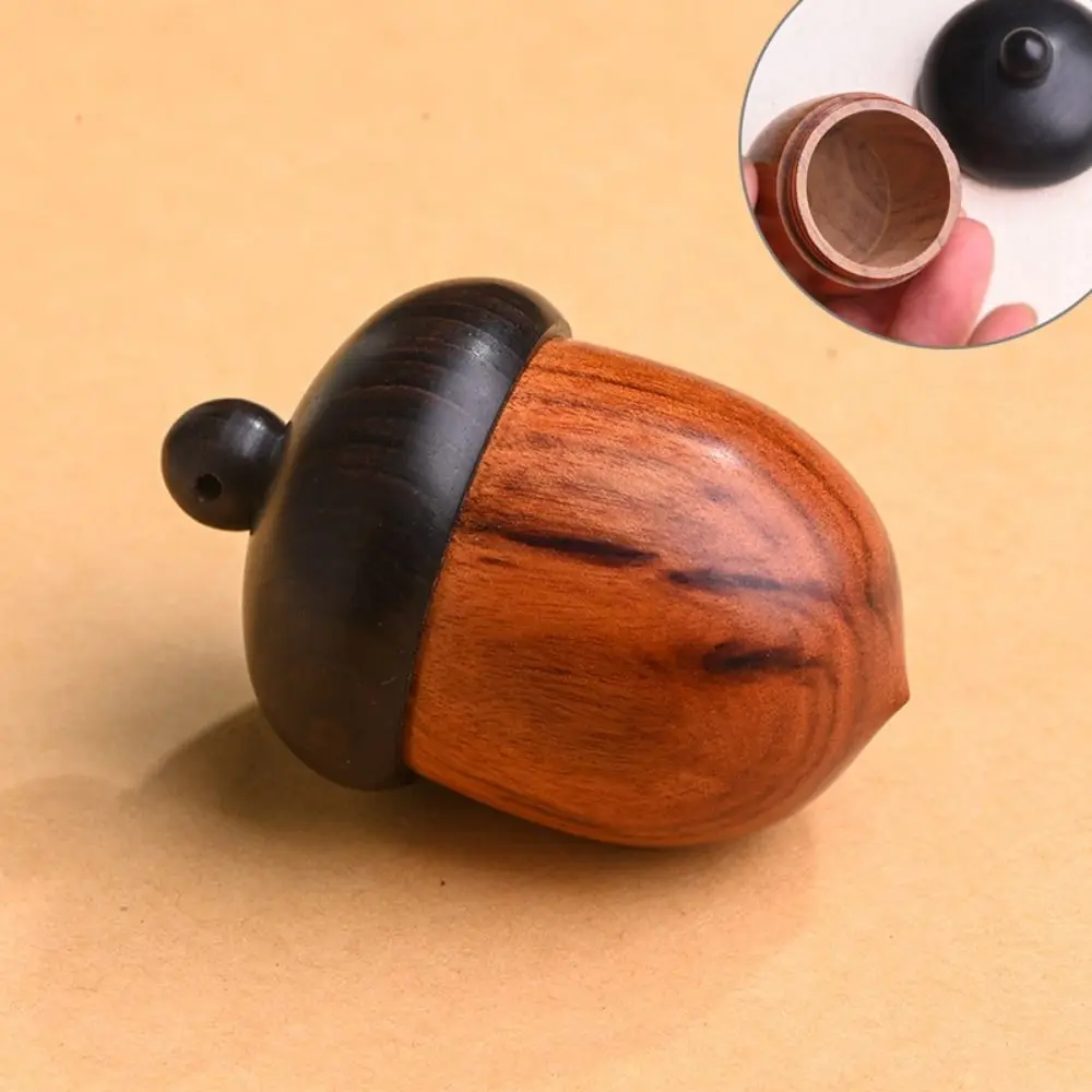 Solid Wood Medicine Pill Box Mini Sandalwood Rescue Wooden Pill Case Outdoor Medicine Tablet Container Acorn Shape Storage Box