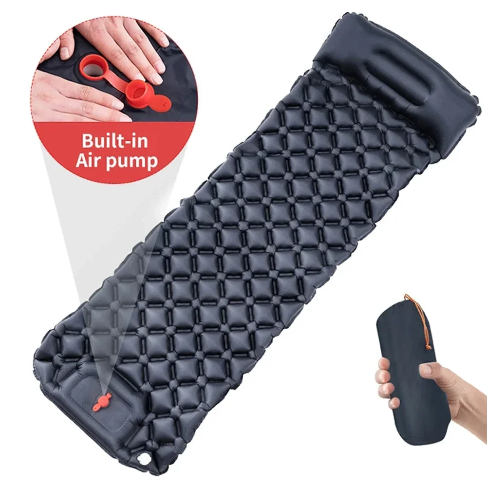 

1 set Air Mattress Camping Sleeping Pad Inflatable Mattress Built In Inflator Pump Hiking Air Cushion Travel Mat With Headrest