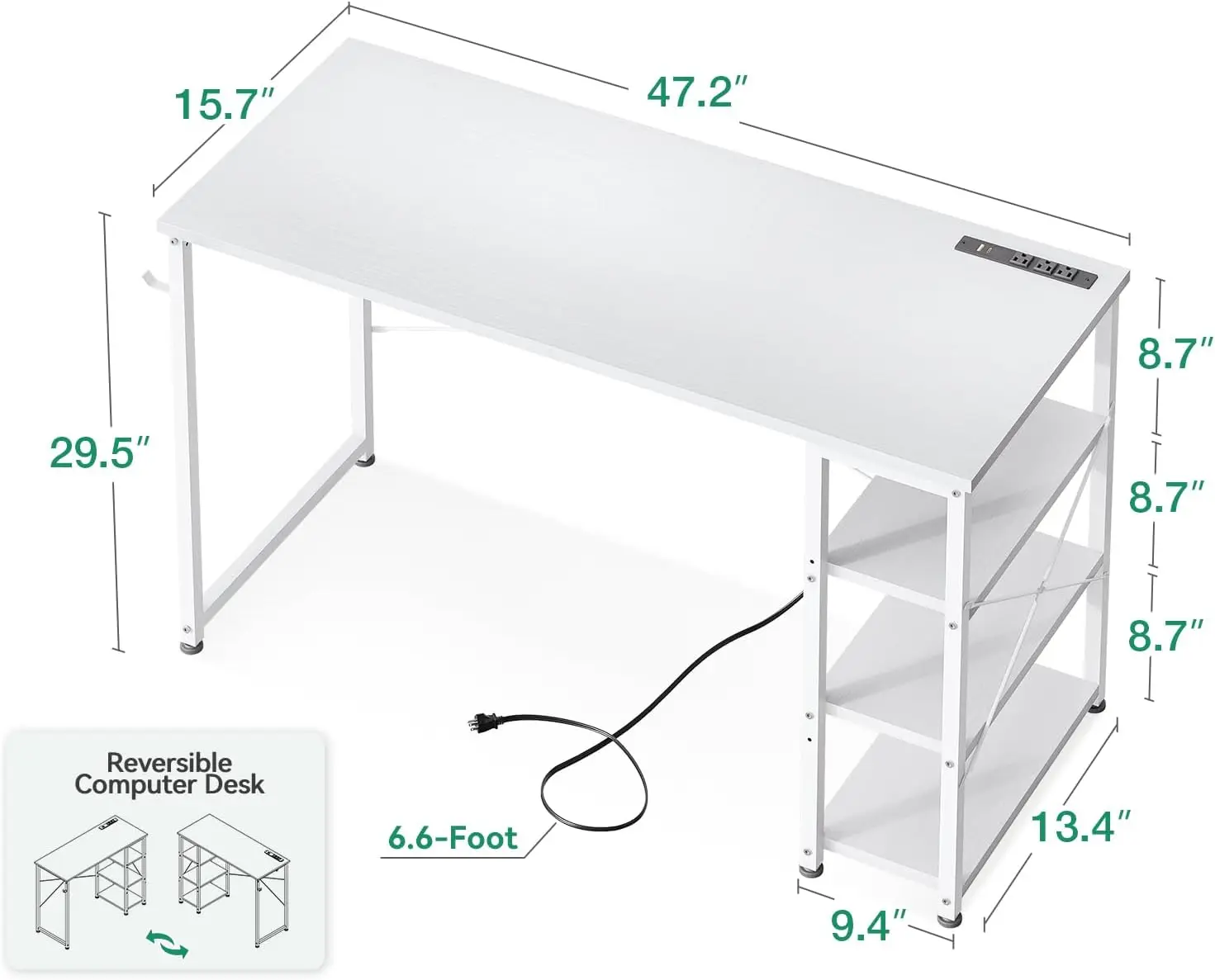 AODK 48 Inch Vanity Desk Study Table, Computer Desk with Power Outlet and USB & Type C Charging Port, Writing Desk with 3-Tier
