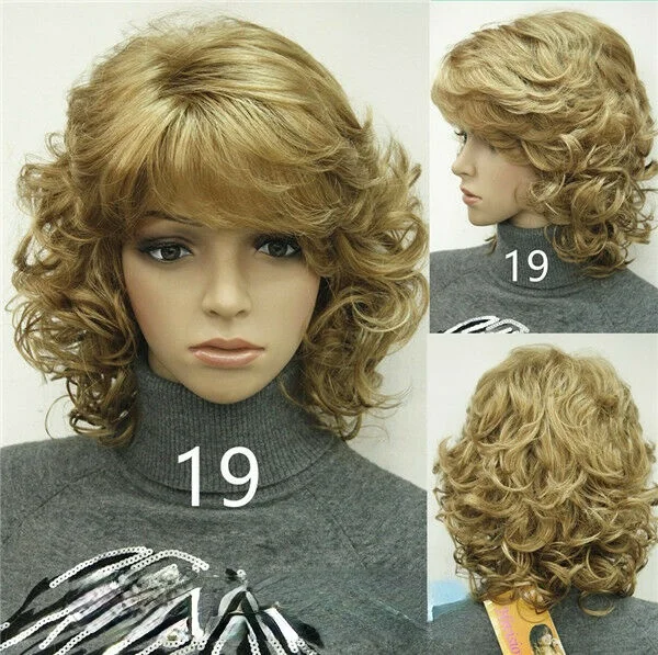 Perruque Synthétique Courte et Bouclée pour Femme, Cheveux Blonds, Bruns, Vin Rouge