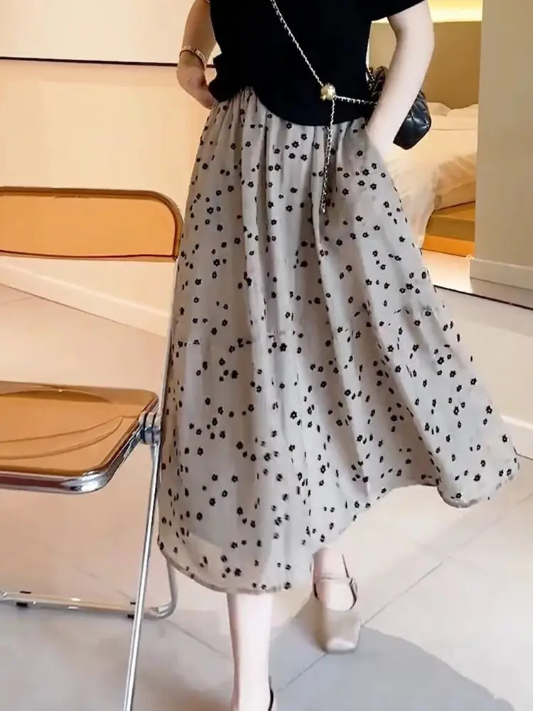 

Floral French Wrap Skirt Loose Flowy Midi A Line Flared Skirt