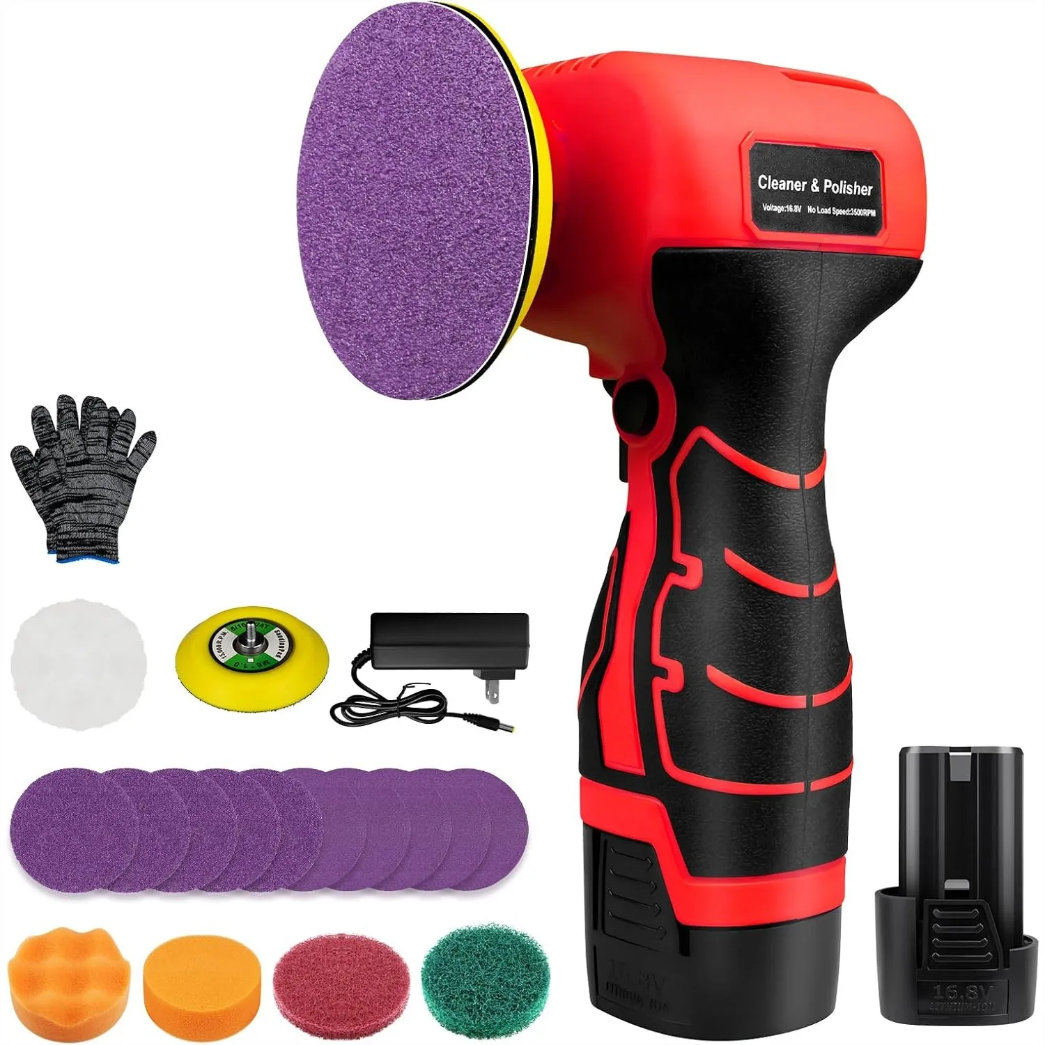 

Cordless Sander, 3" Palm Sander with 16.8V 3.0Ah Li-ion Battery, 3500RPM Mini Polisher for Sanding/Polishing/Waxing/Cleaning